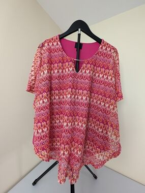 JM Collection Pink & Coral Patterned Short Sleeve Tunic B28